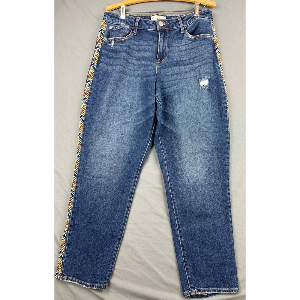 Knox Rose Jeans Womens 10 Straight Leg Blue Embroidered Side Stripe Denim Good